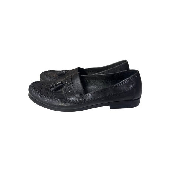 Giorgio Brutini Mens 10.5M Black Leather Tassel Loafers With Woven Detail & Rubb - Picture 1 of 7